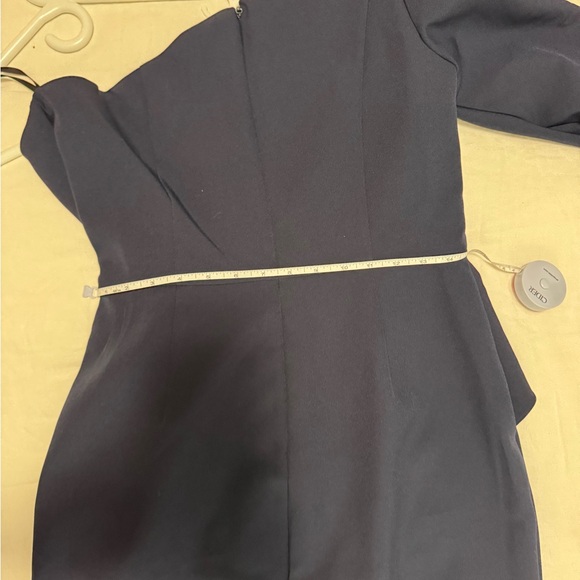 lavish alice puff sleeve asymmetric midi dress in navy - Picture 8 of 8